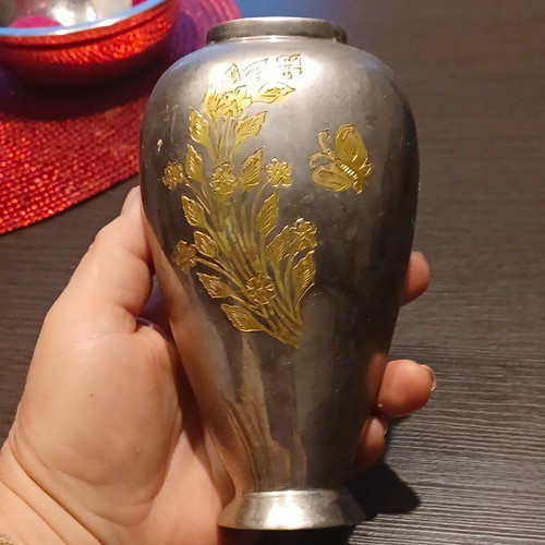 Messing vase mit floraler - messing,